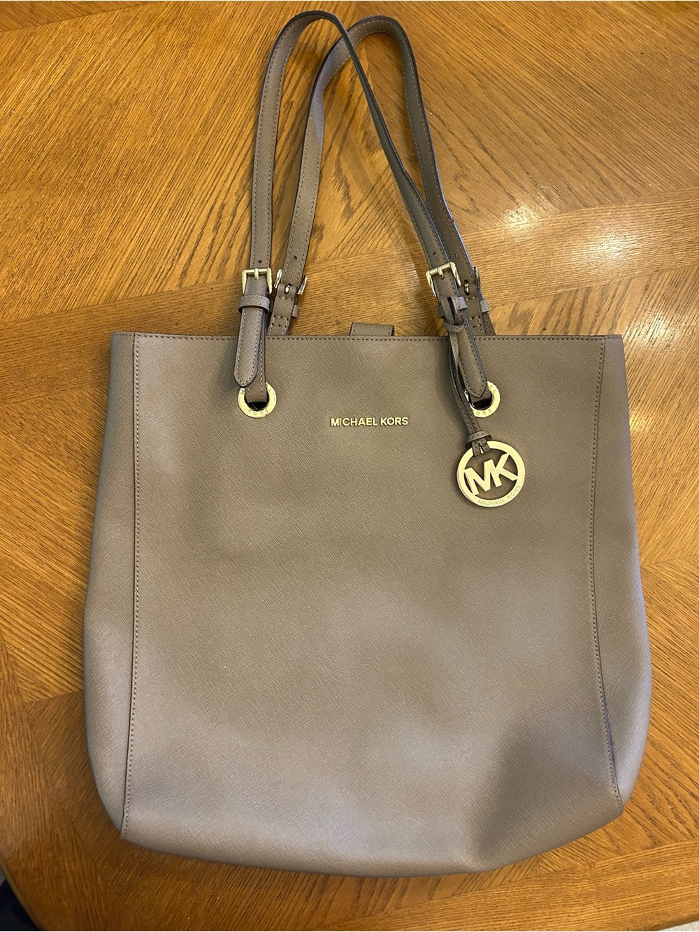 Michael Kors Taupe Saffiano Leather Tote with Gold Hardware